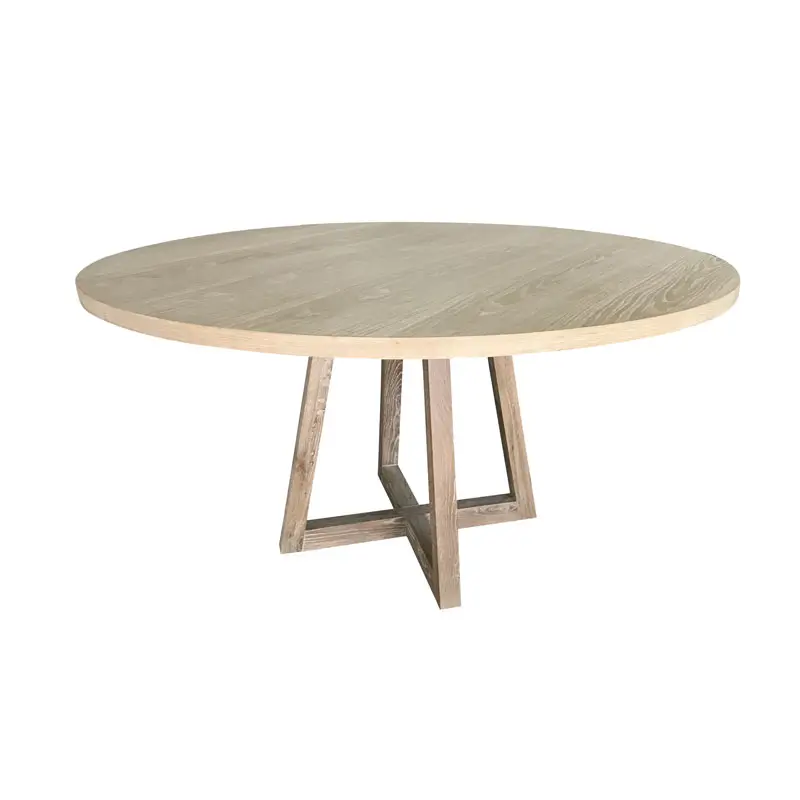 MRS WOODS elegante 72 grande tavolo da pranzo rotondo in legno massello di quercia basso a base di x