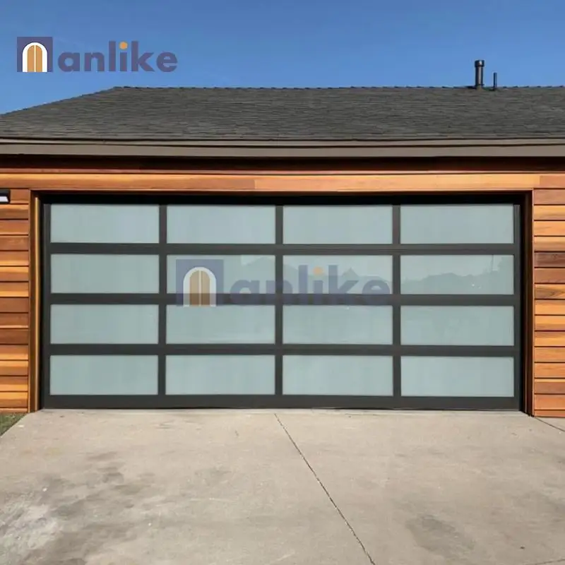 Puerta de garaje de cristal moderna de aluminio seccional automática aislada eléctrica personalizada Anlike para hogares