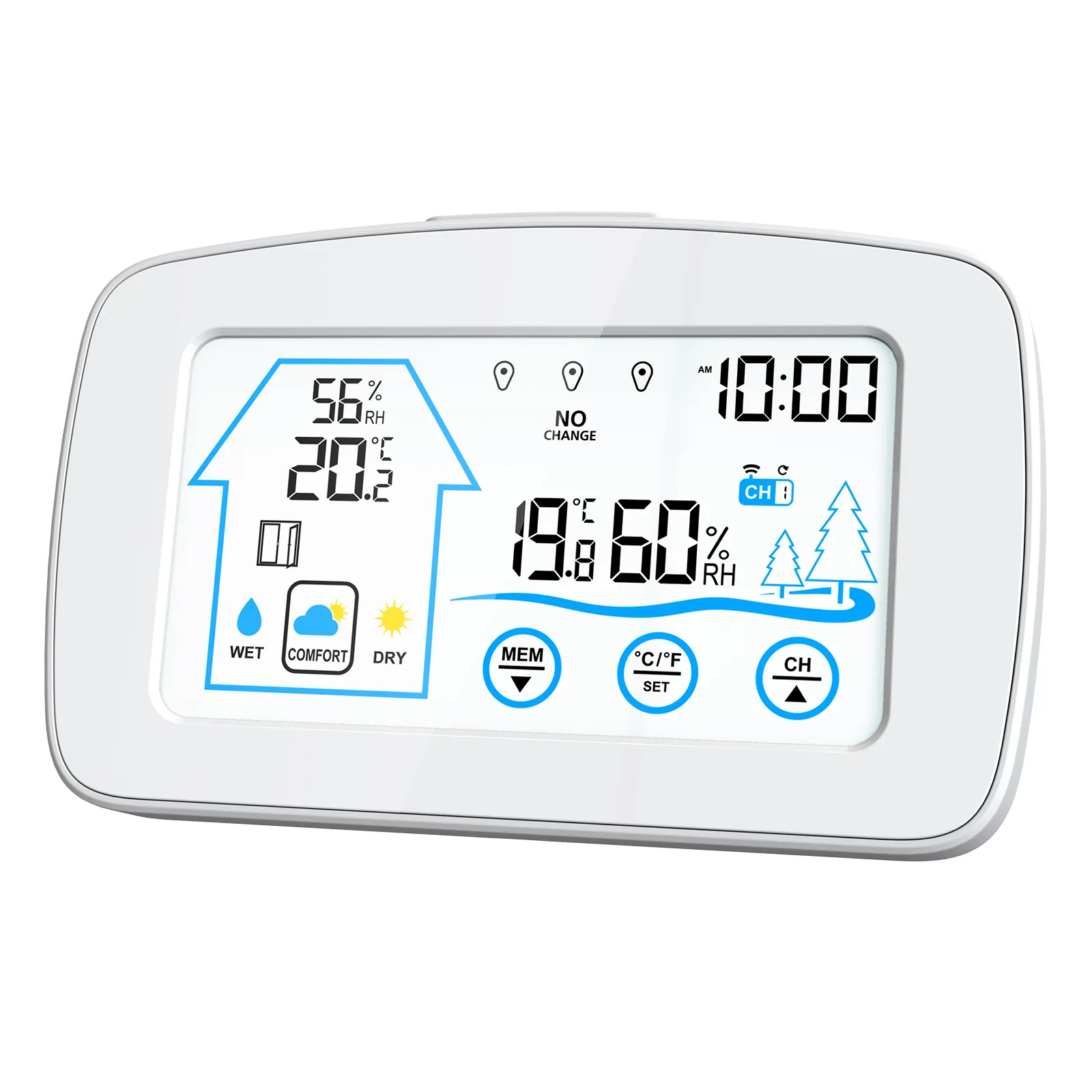 Relógio digital lcd KH-CL148, cor, sem fio, estação meteorológica 433hmz, medidor de umidade, temperatura interna e externa, com sensor ao ar livre