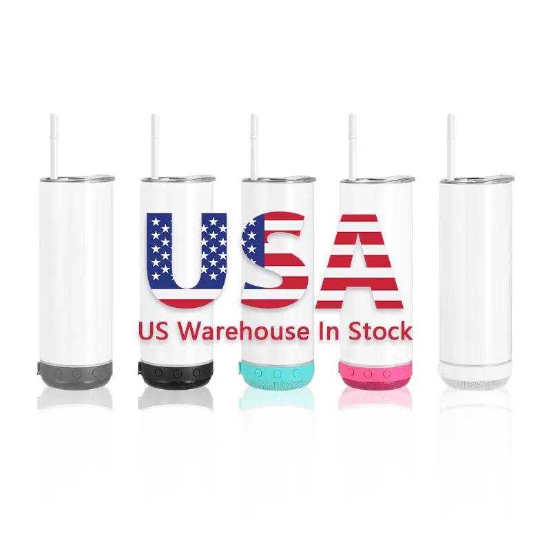 USA คลังสินค้า 20oz ระเหิด Tumbler พร้อมลําโพงบลูทูธเปล่าตรงผอม Tumbler ไร้สายระเหิด Tumbler จํานวนมาก