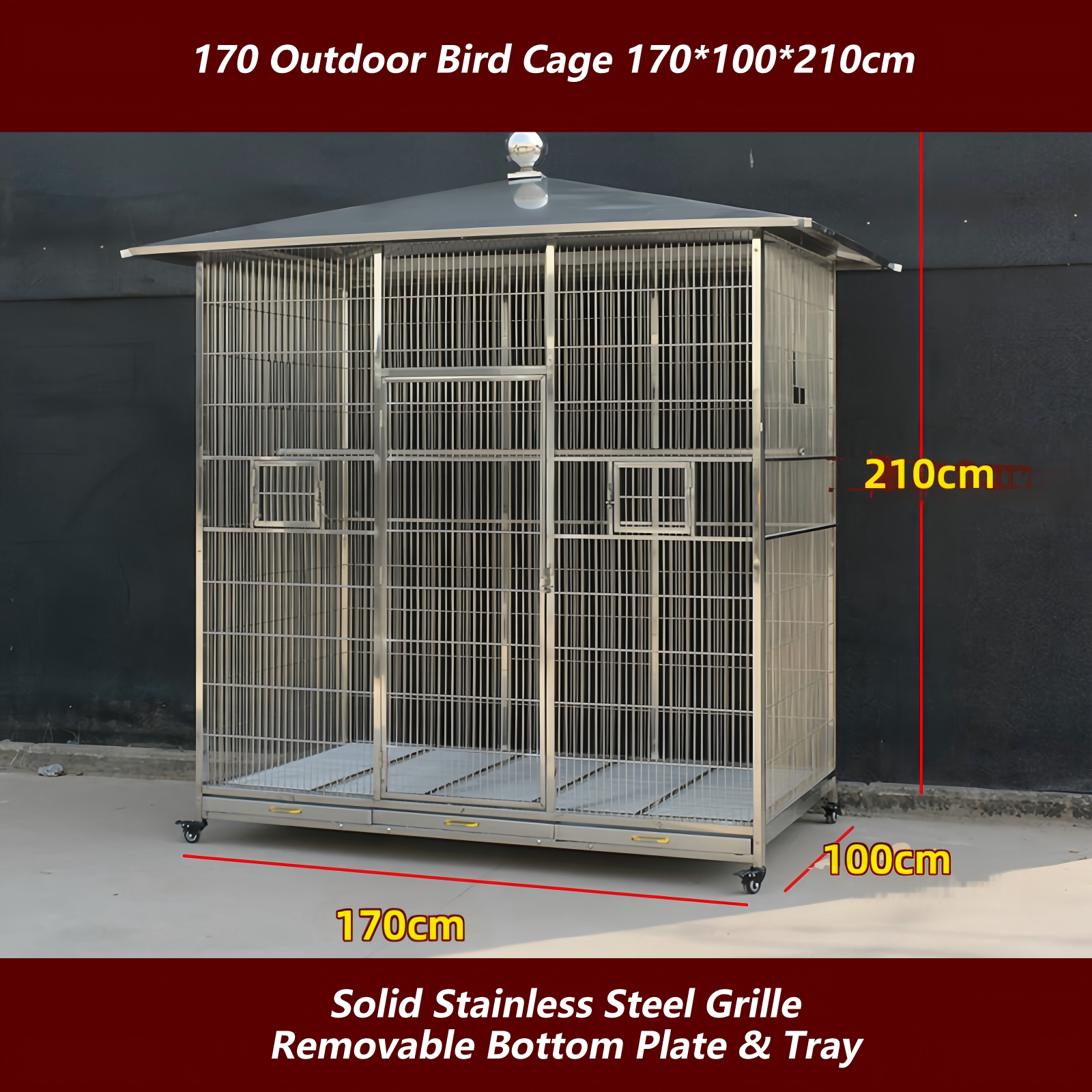Cage à oiseaux extérieure argent 170 170*100*210cm