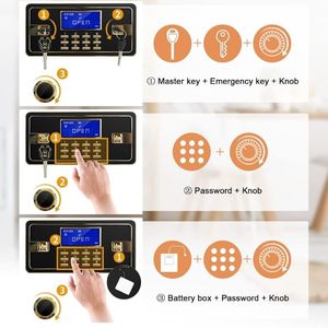 Cerradura inteligente antirrobo de seguridad de acero pesado, reloj de oficina en casa, caja de seguridad ignífuga con sistema de alarma de compartimento superior oculto - Product Image 5