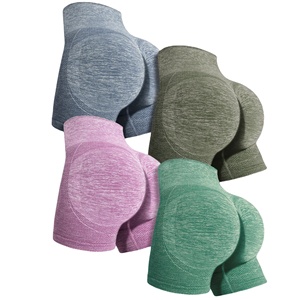 Özel atletik spor salonu egzersiz şortu yüksek bel Biker baskı hızlı kuru elastik bel şeftali popo ekose Spandex dikişsiz baskı