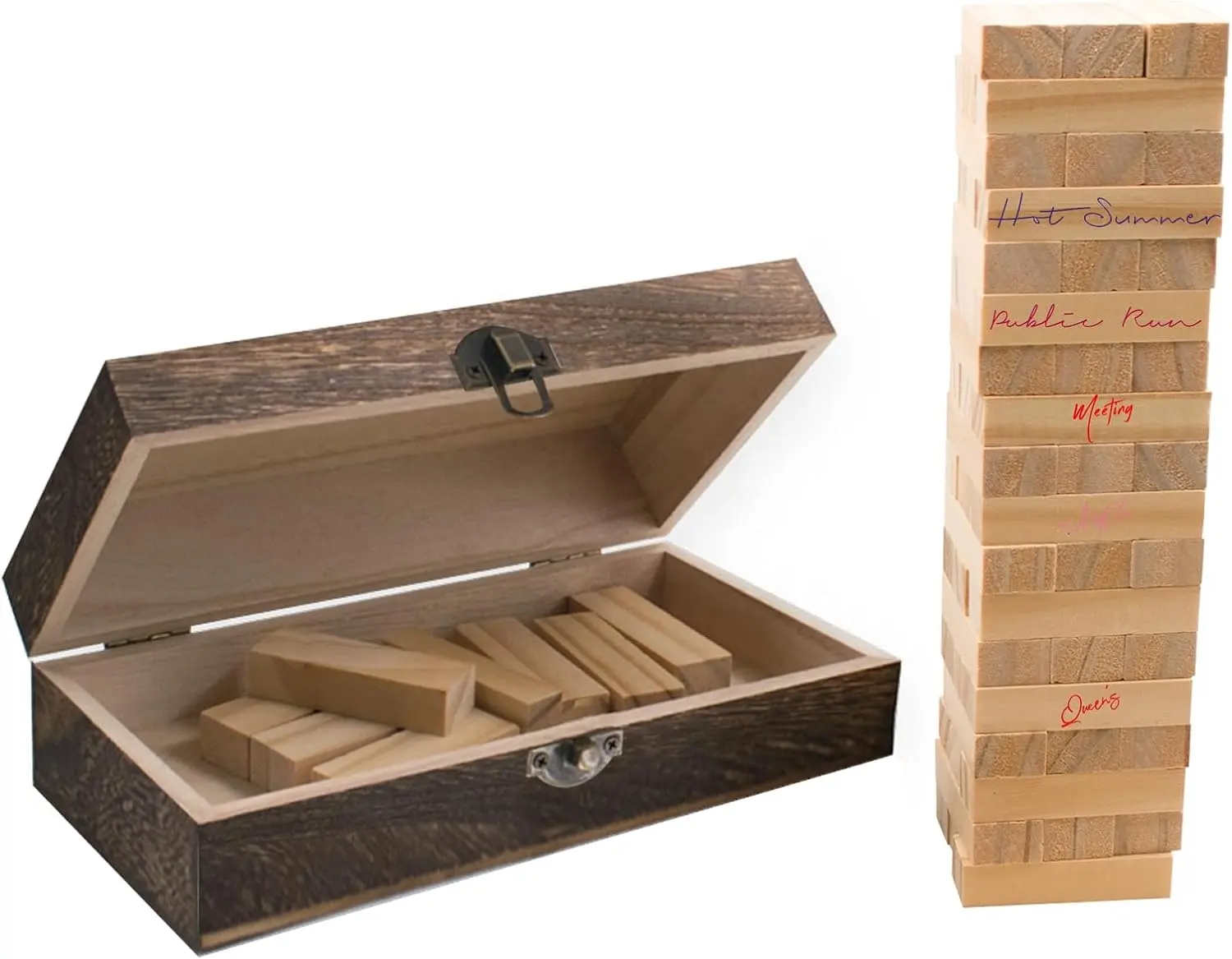 Libro de invitados de boda, bloque de madera de 66 piezas con caja de exhibición de madera carbonizada