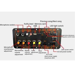 D300W Single <strong>Output</strong> Home Amplifier with <strong>Bluetooth</strong> Radio USB TF Dual MIC <strong>Input</strong> Remote Control DC 12V/24V &amp; AC 220V Power Supply - Product Image 4