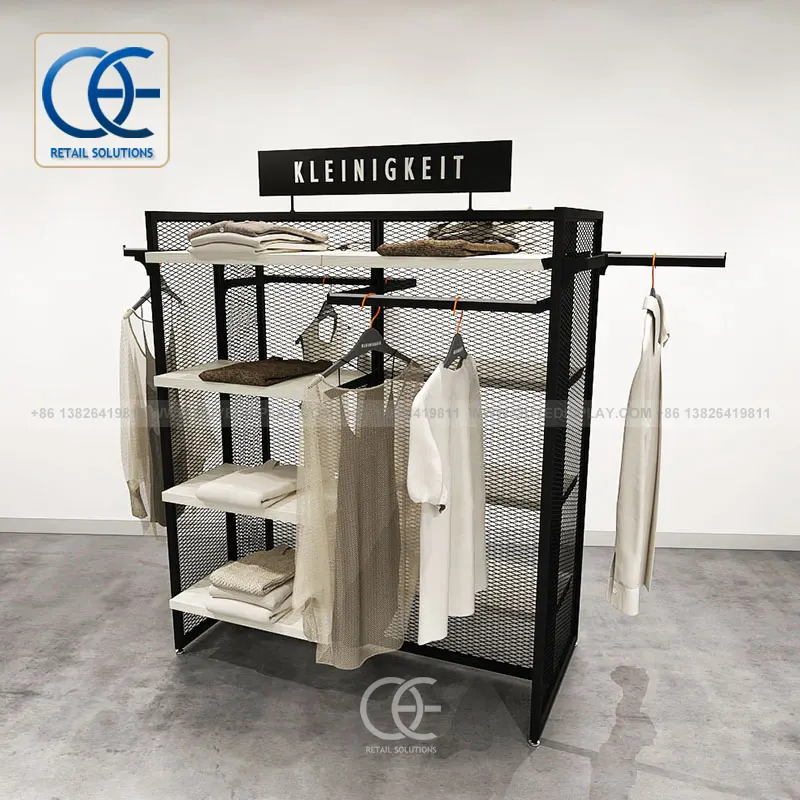 Étagère design pour magasin de détail Étagères à vêtements pour présentoir à vêtements Comptoir pour magasin de vêtements Fournitures ménagères