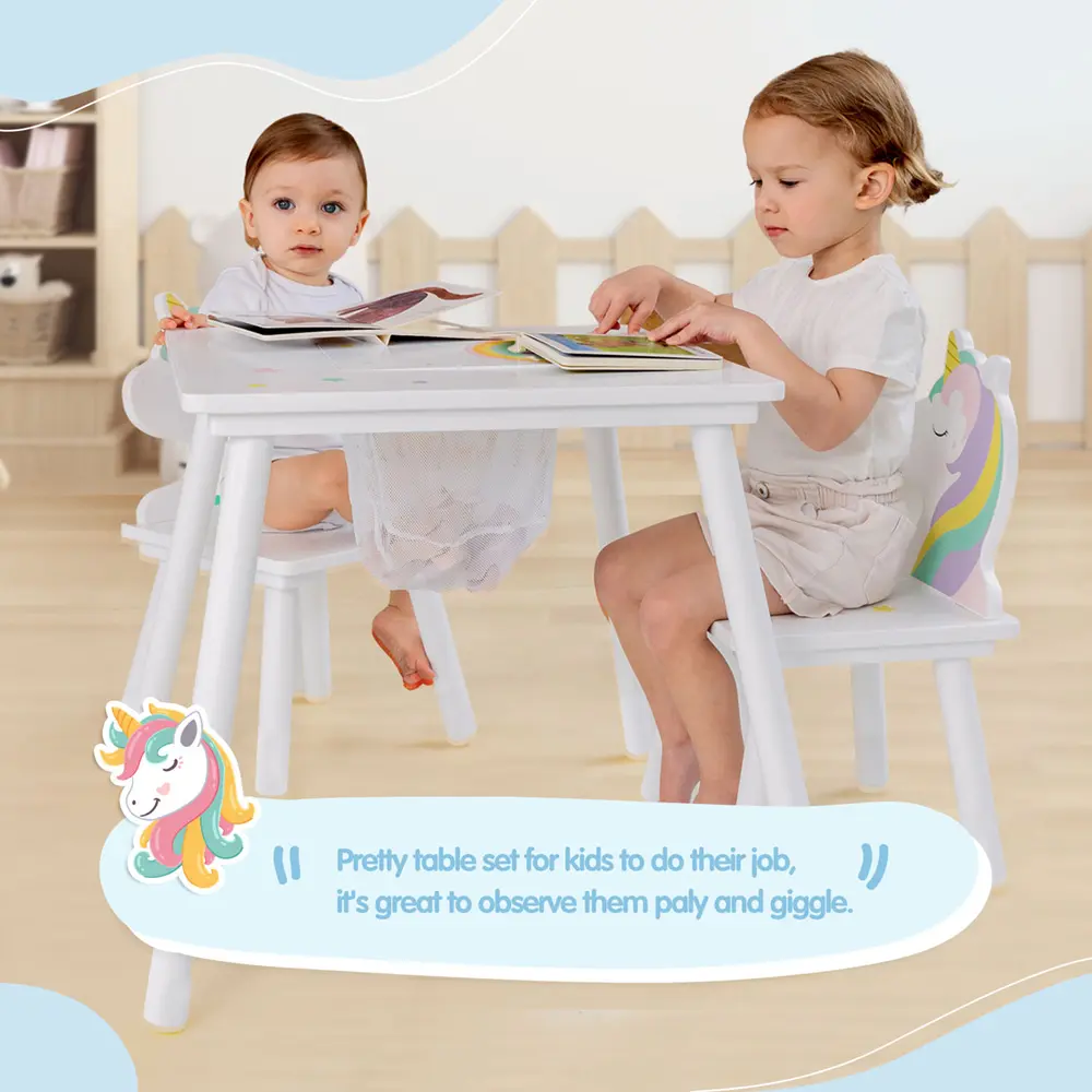 Modern Kid Unicorn Children Table E 2 Cadeiras Design Baby Nursery Furniture Sets Mesa De Madeira Kid E Cadeira