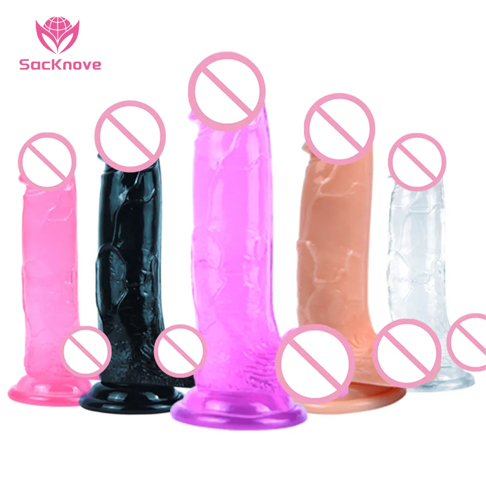 Bulk sessuale piccolo enorme diverse dimensioni giocattolo del sesso gomma anale pene artificiale naturale cristallo colorato Dildo realistico per donna