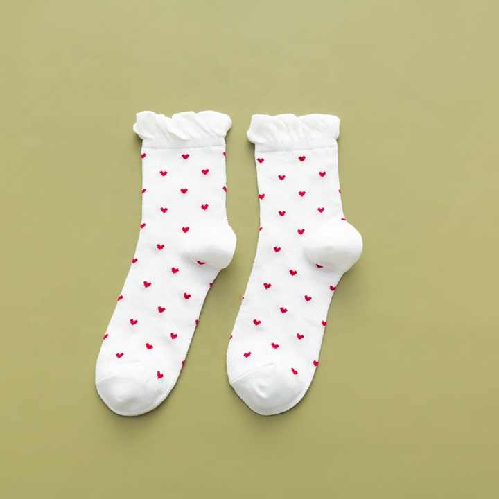Wholesale Cute Ruffle Socks With Heart Girls Casual Frilly Cotton Crew Socks for Women