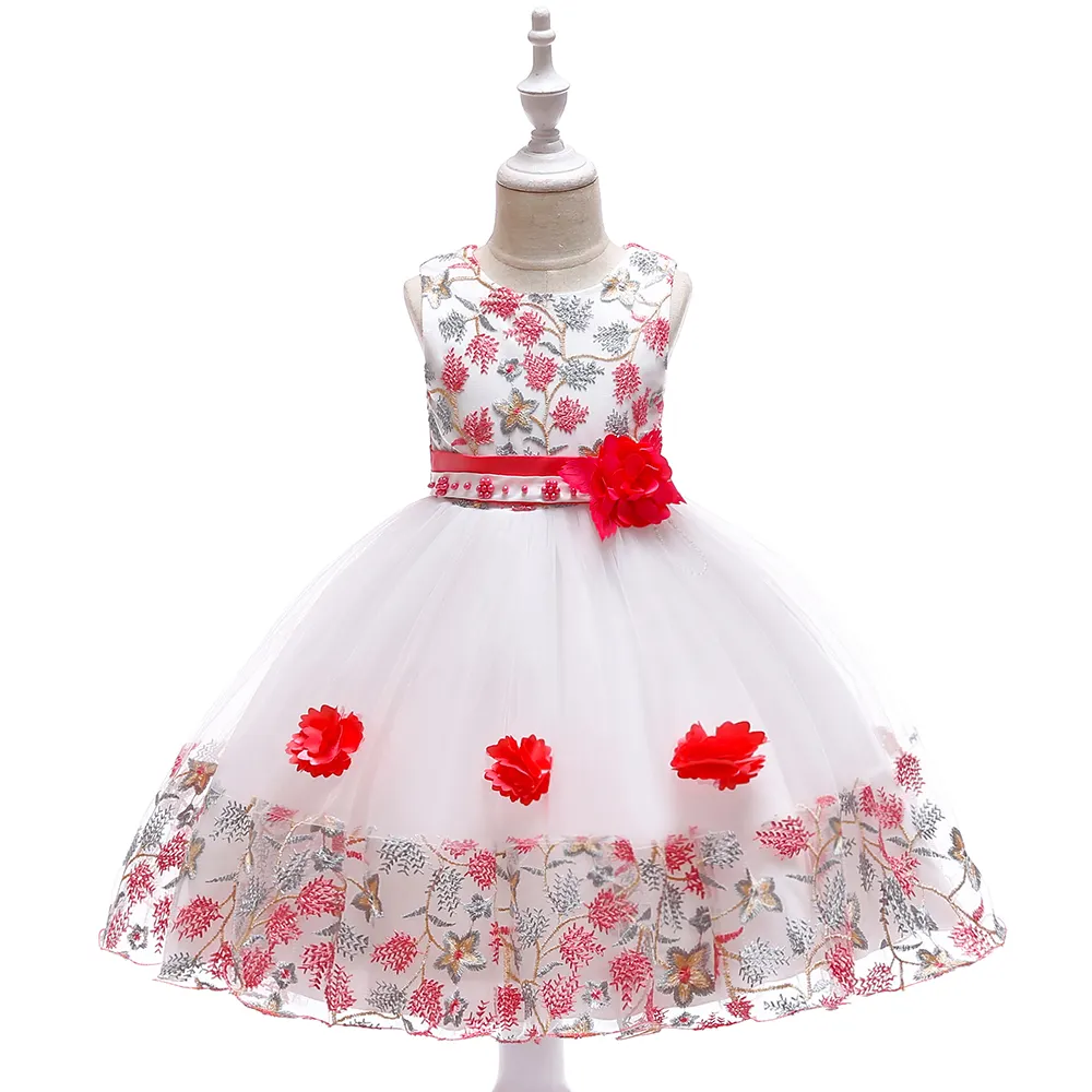 FSMKTZ Flor Menina Vestido de Casamento Vestido de Noite Longo Arrastando Puffy Saia Trajes de Verão da Menina da Criança Saia Princesa L5045