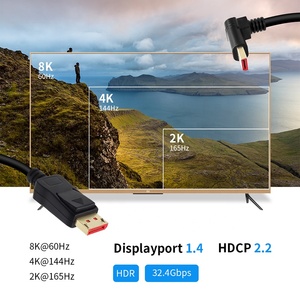 90 Degree Right Angle 14 Version Audio Video Computer Gaming Displayport DP to DP Cable 8K 60Hz 4K Customize 1M 1.5M 2M 3M 5M - Product Image 3