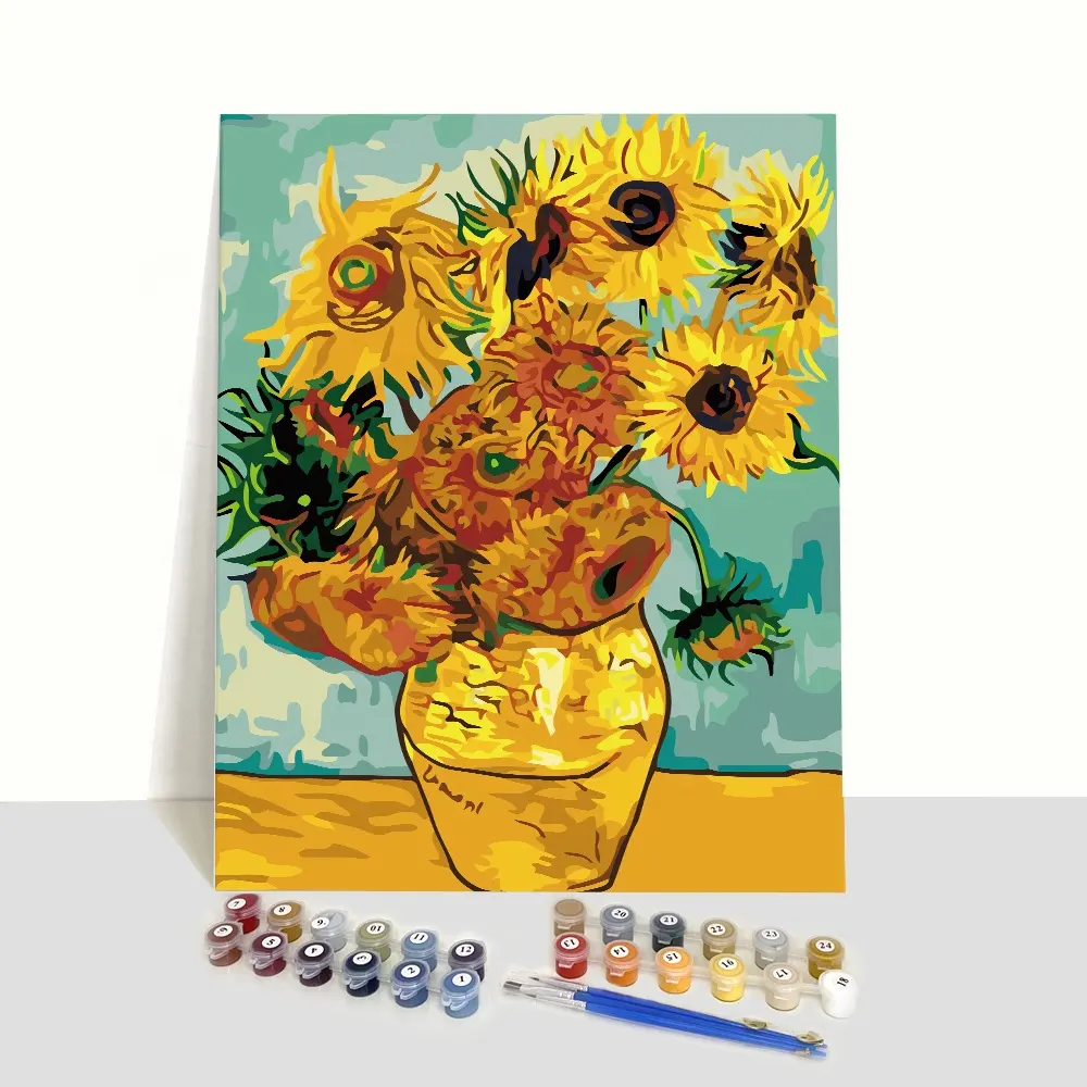 Pintura de girasol al óleo moderna, Adorable, pintada a mano por números, Van Gogh