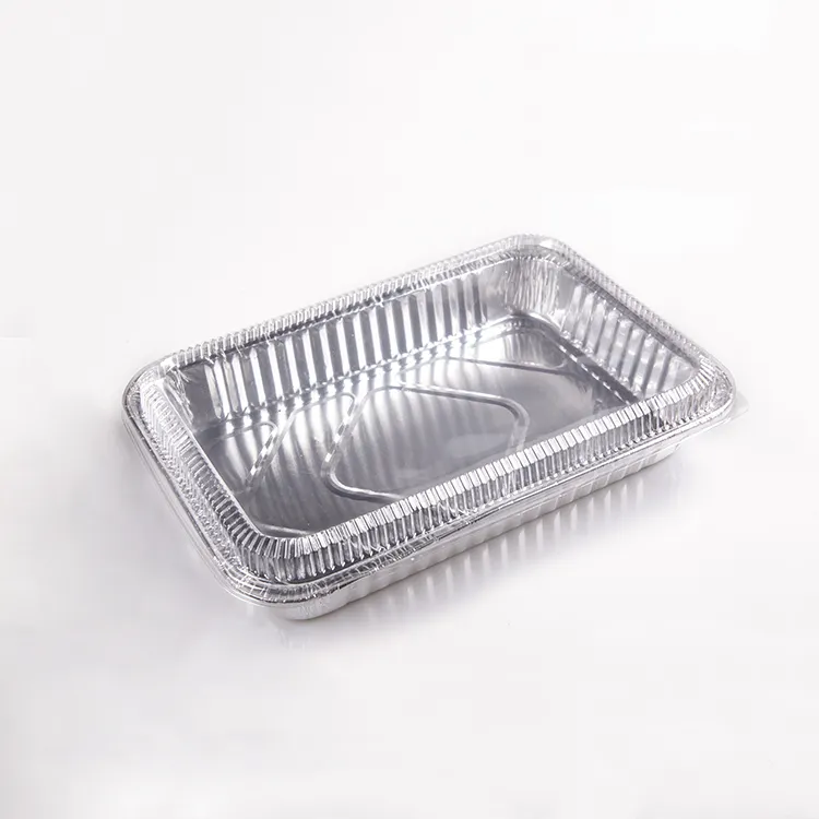 Plateaux de service utilitaires de qualité alimentaire pour emballages alimentaires Feuille d'aluminium avec couvercle en plastique Casseroles de restauration uniques jetables 1900ml Argent TIA