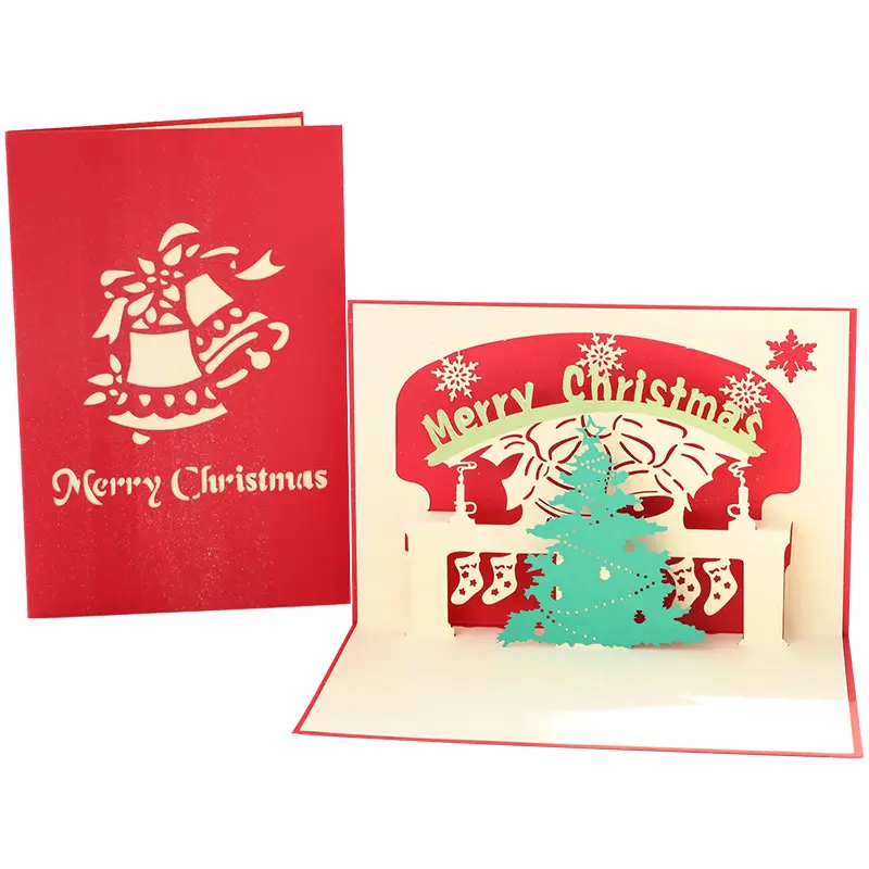 Tarjeta emergente de elfos de Feliz Navidad personalizada, tarjeta de felicitación de Navidad, decoración 3D, tarjetas de felicitación emergentes 3D de negocios de Papá Noel