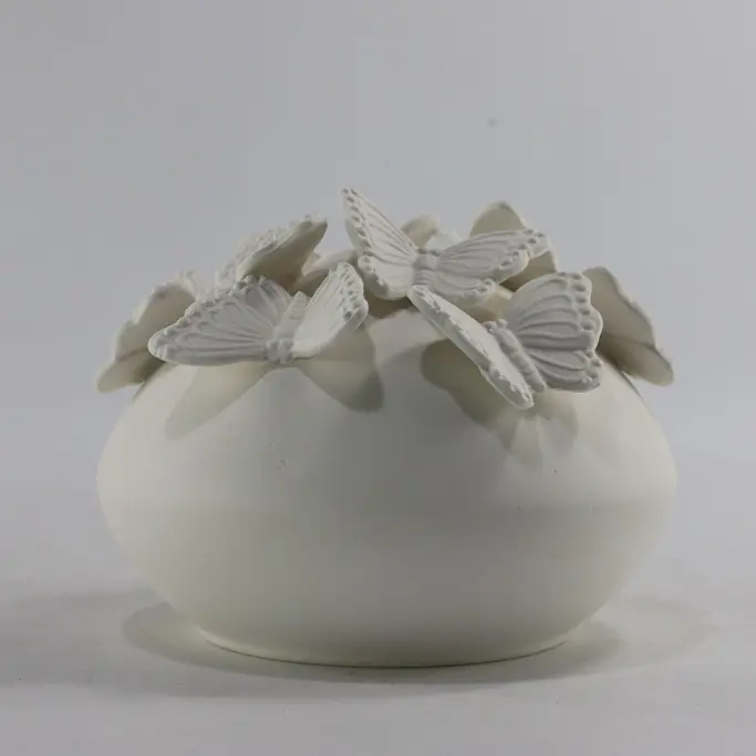 Vaso de cerâmica Chaozhou chinês para decoração de casa, vaso de borboleta com escultura exclusiva de porcelana