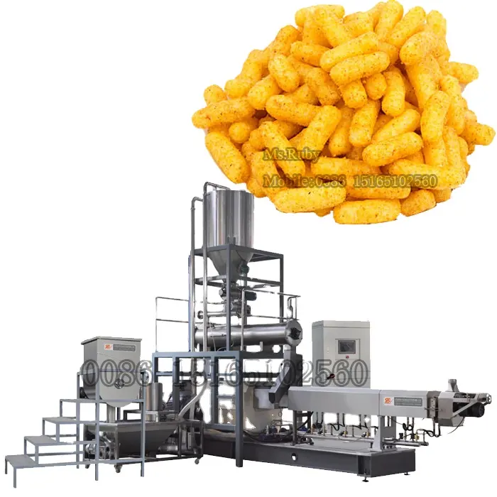 Varas de milho infladas extrusas, lanches de bola de queijo, processamento de alimentos, linha de produção de plantas