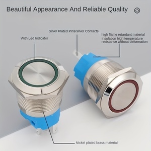 22MM Metal IP65 Zelfvergrendelende/Reset Knop met LED-ringverlichting, 5 voet, grensoverschrijdend - Product Image 3