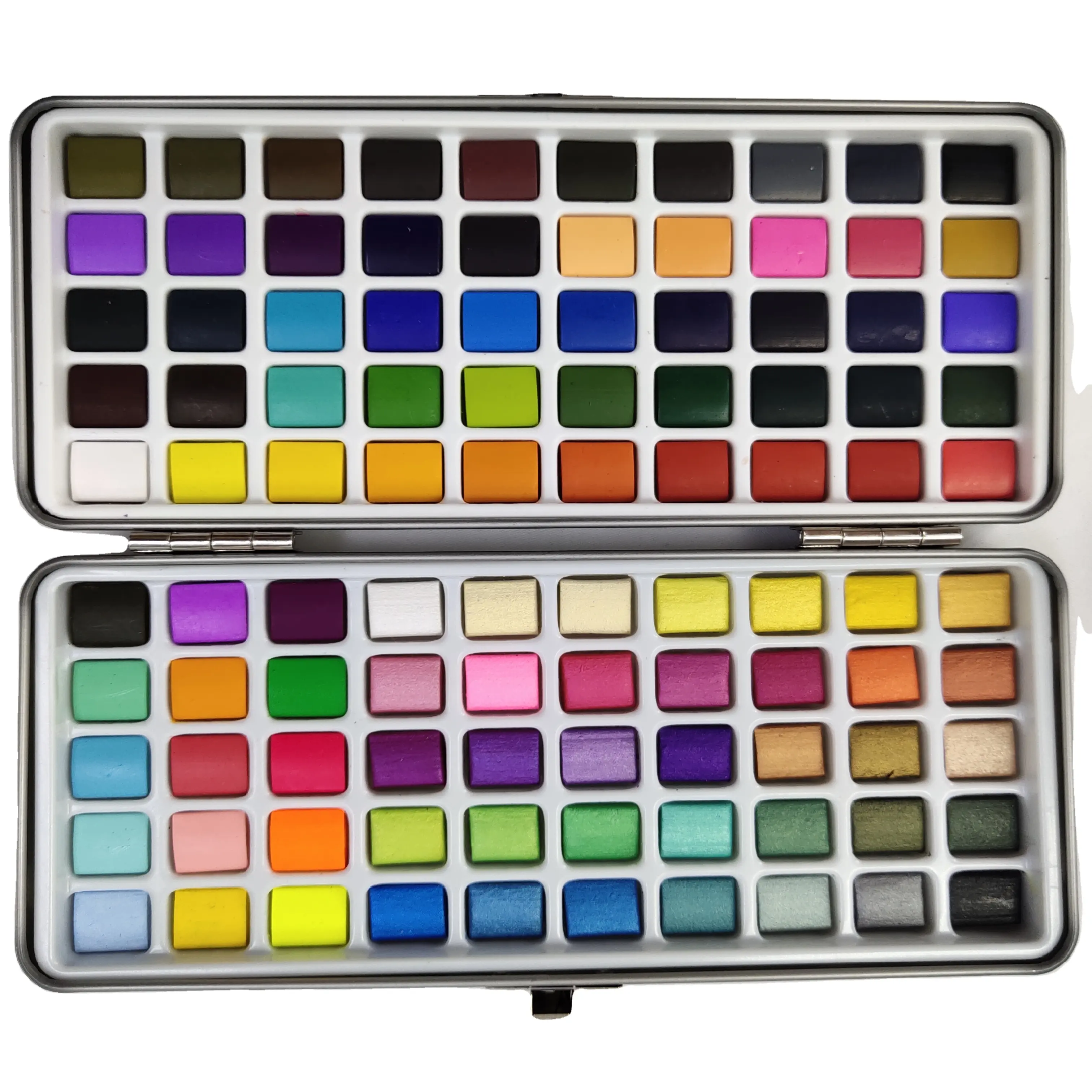 Палитра акварельных красок с бонусной бумажной накладкой включает 48 премиальных цветов и 2 многоразовых ручки для смешивания воды