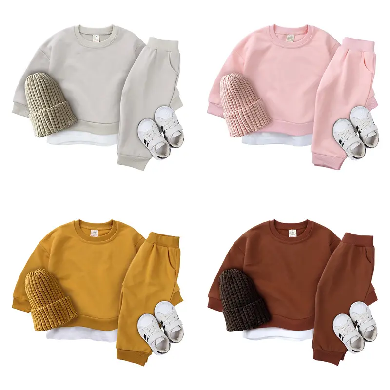 M1738 बच्चों टेल्स कपड़े शरद ऋतु लंबी आस्तीन स्वेटर Sweatpants आकस्मिक सूट ठोस रंग आउटफिट बेबी Tracksuit सेट