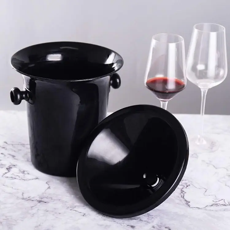 Cubo de champán Spittoon, degustación de vino negro, 3,7 L, frío, plástico, hielo, con embudo