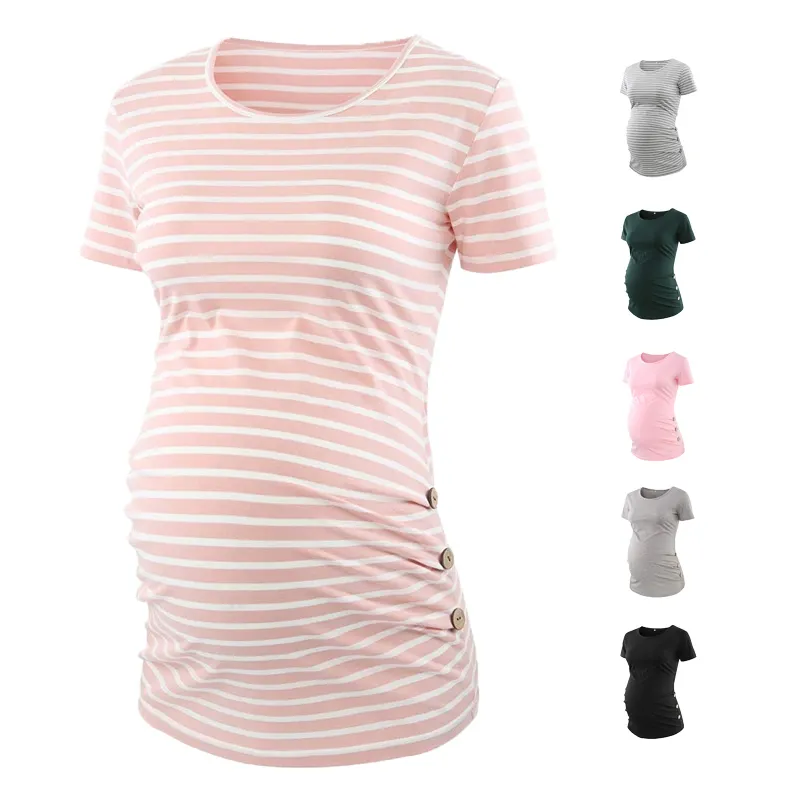 T-shirt rayé avec boutons, plissé pour femme enceinte, meilleure vente