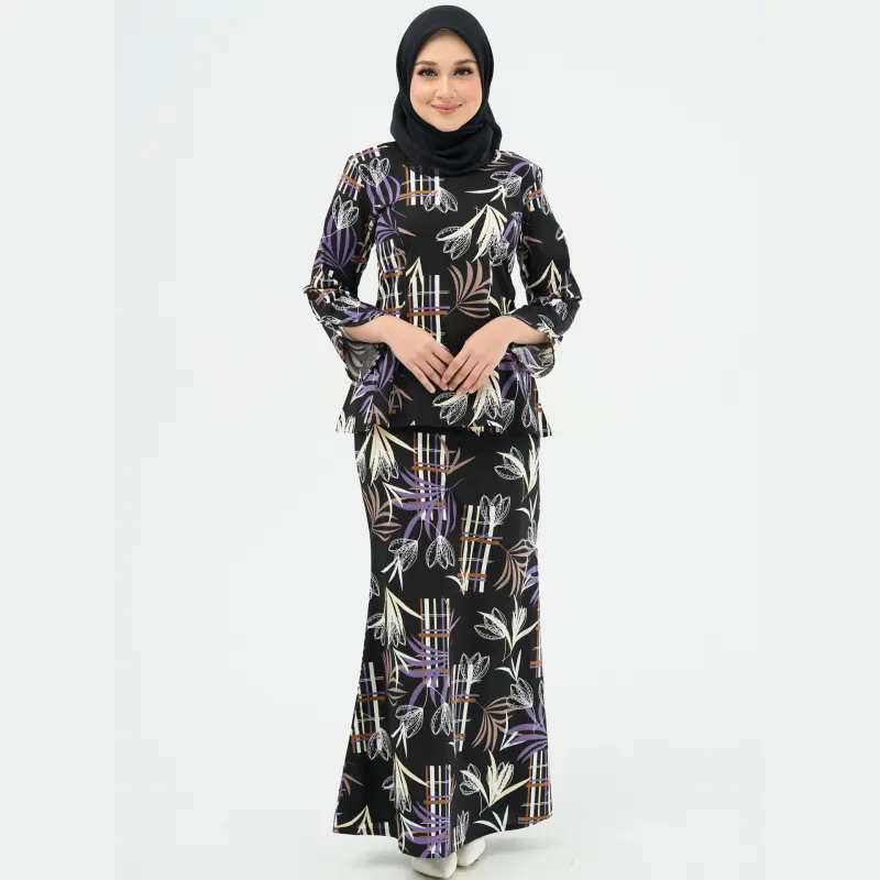 SIPO Eid Mais Bonito Manga Longa Tripulação Pescoço Moden Muçulmano Malásia Mulheres Roupas Flores Algodão Impresso Baju Kurung Batik