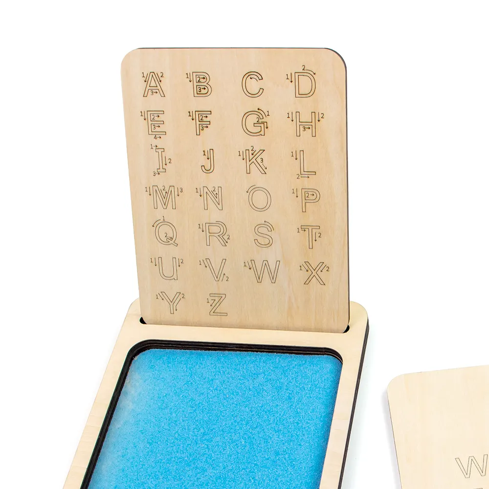 تصميم جديد لعام 2024 من ألعاب الكلمات المُحفورة بالليزر على شكل أحرف الأبجدية العربية صينية خشبية لتعقب الرمال للأطفال