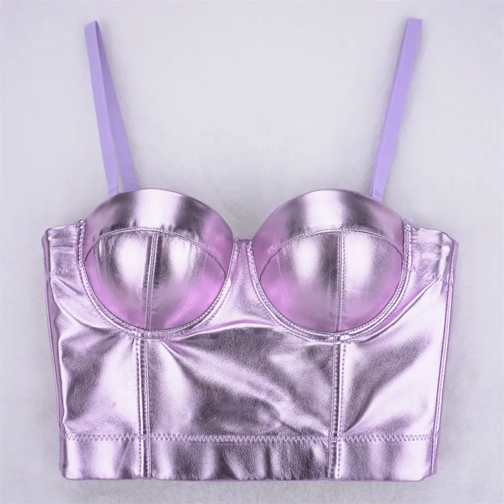 Bustier en cuir synthétique PU violet sur le buste corsets de soutien-gorge push up de grande taille pour l'entraînement à la taille