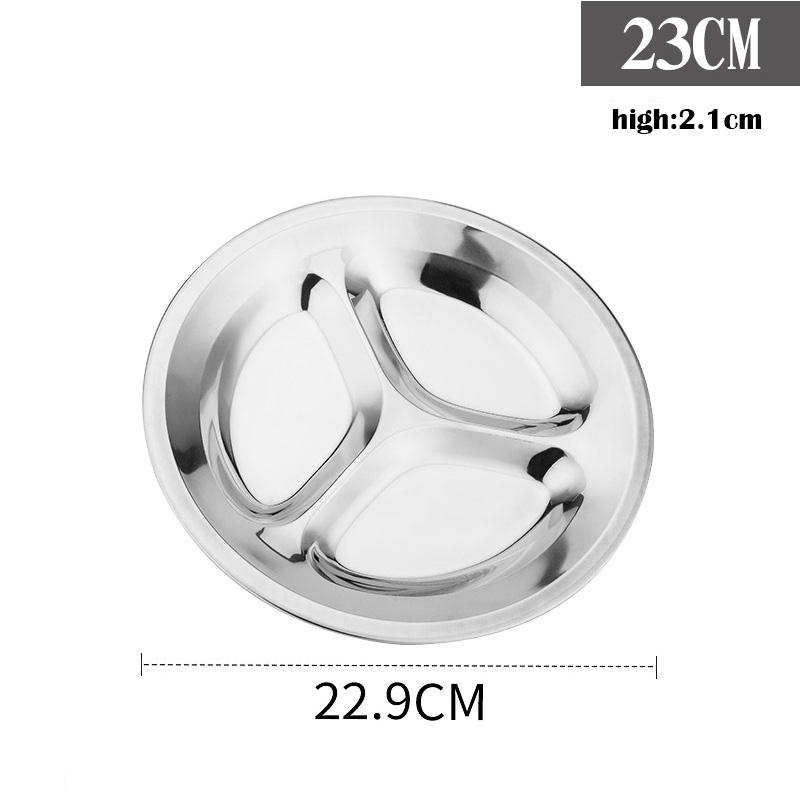 New Product Round Divided Plates 201 Stainless Steel Compartments Round 3 Compartments Fast Food Tray School Canteen Baby Plate