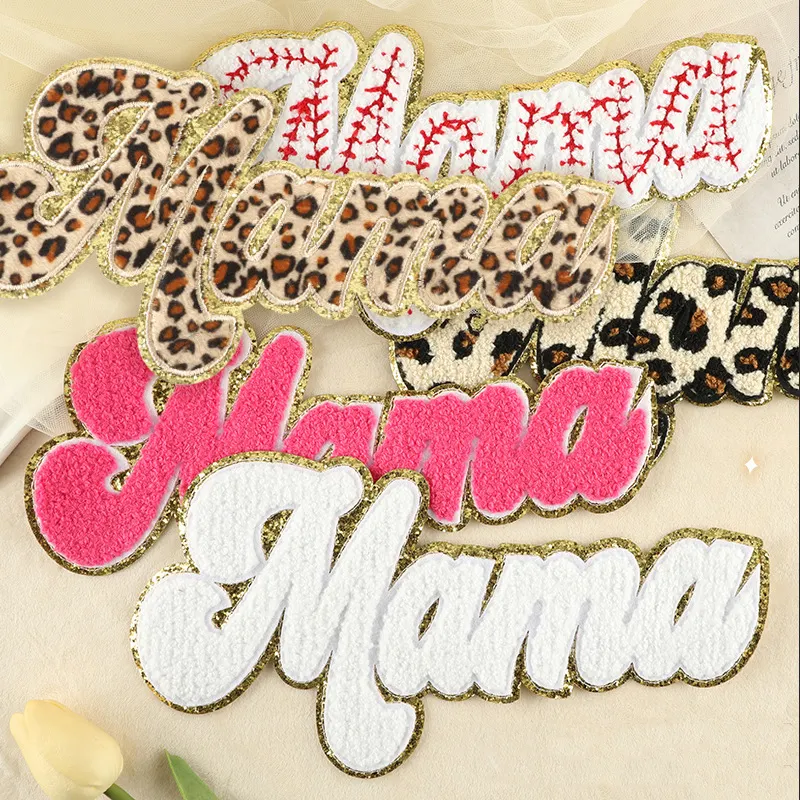 Individuelle Muttertag Gold Bordur Stickerei Mama Patches Bügeln Briefe Mama Chenille Patch für Kleidung