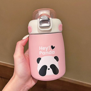 Student Portable Rope Double Drinking Stainless Steel Water Bottle 450/650ml New Cute <strong>Panda</strong> Thermos <strong>Cup</strong> Water Bottle with Straw