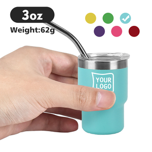 Özel logo paslanmaz çelik parti mini termos kupa yalıtımlı bulaşık makinesi toz kaplı 3oz mini tumbler shot glss saman ile