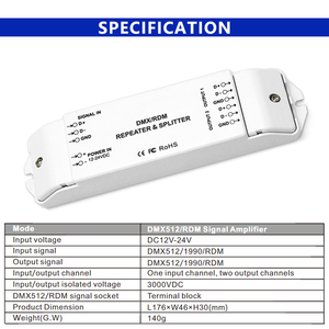 DC 12V 24V DMX RDM Controller Repeater <strong>Splitter</strong> <strong>Input</strong>/<strong>Output</strong> DMX512 1990 RDM Digital Signal Amplifier Expander <strong>1</strong> to 2 Channels - Product Image 6