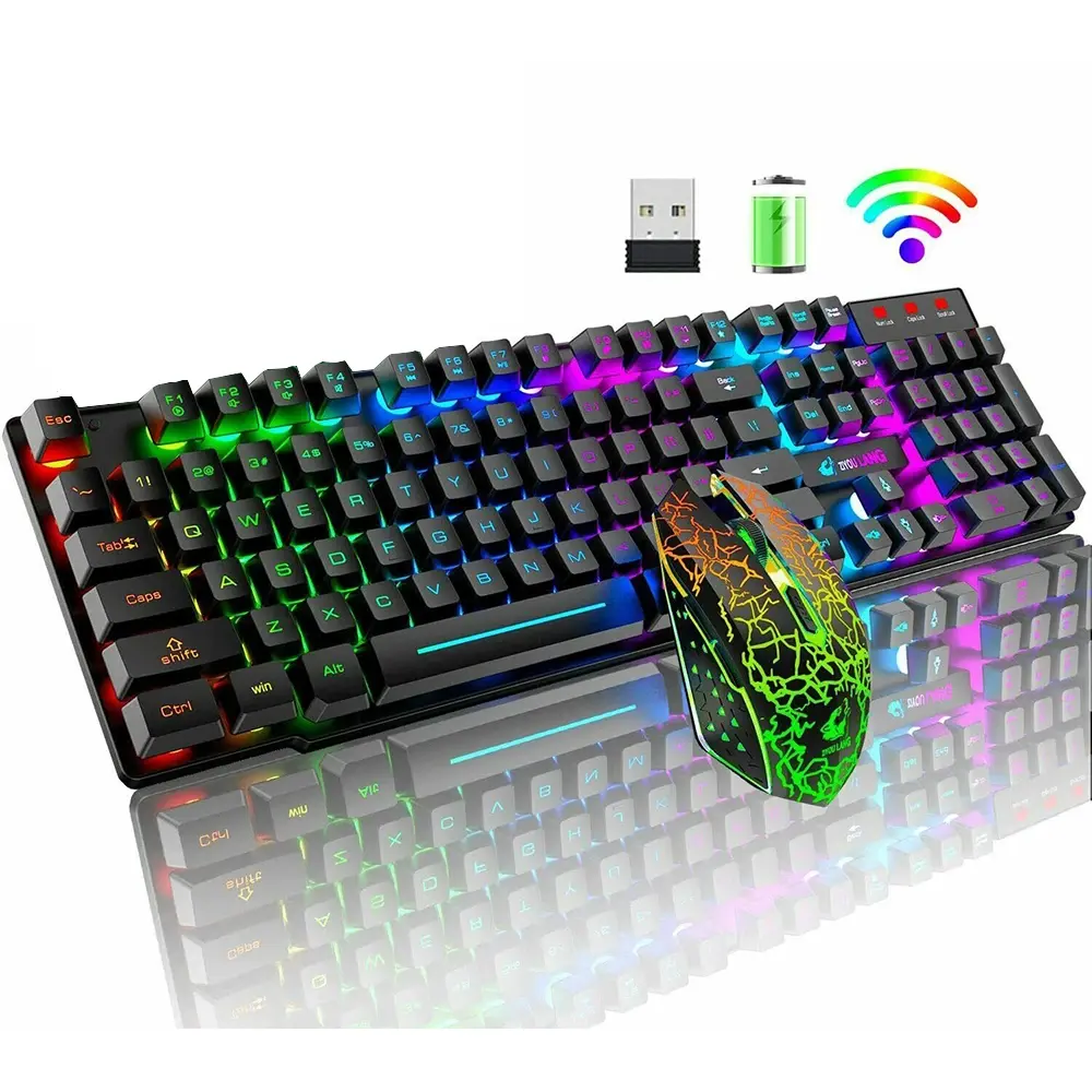 2.4G Wireless Gaming Tastatur und Maus Combos RGB LED USB-Spiel Klavye Set für Home Laptop Computer Desktop Win PC-Spiele F2