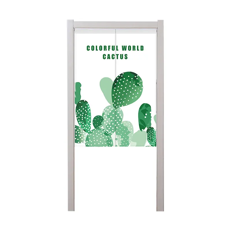 緑の植物漫画ins綿リネン印刷更衣室ファブリックドアカーテン2ピースパーティションカーテン和風ドアcu