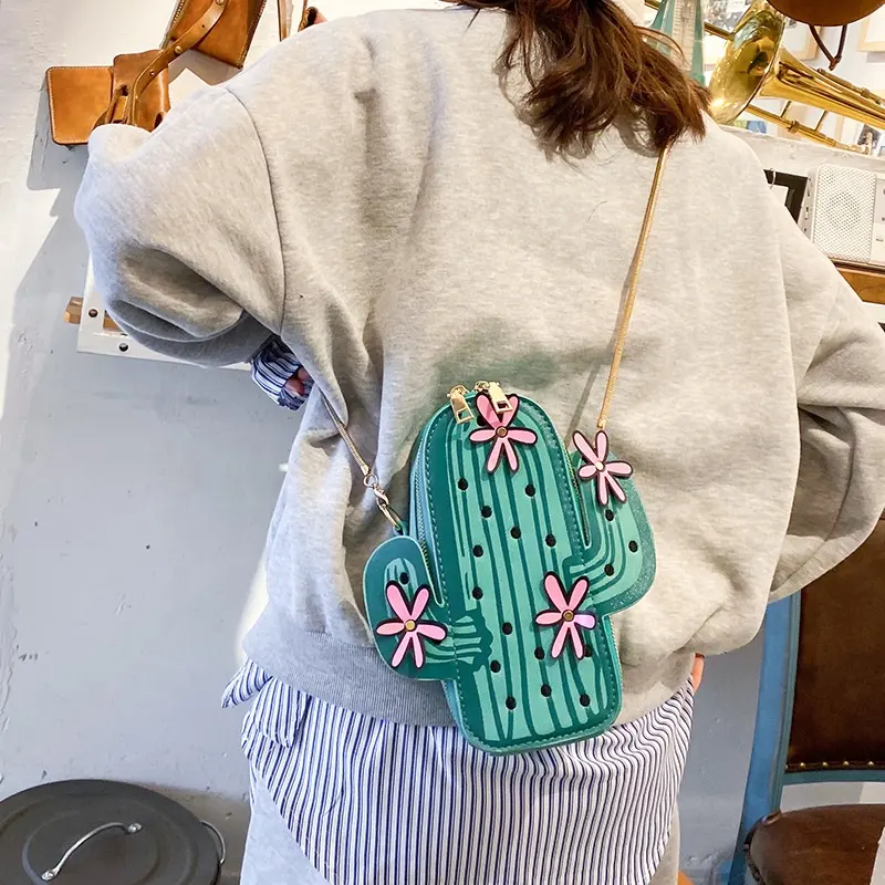 Bolso de mano con diseño de Cactus para mujer adolescente, bandolera con cadena de Metal y personalidad Popular para verano
