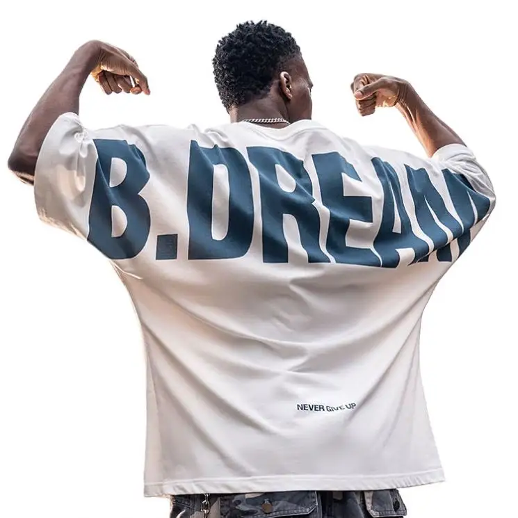 Stile Hip-hop stile europeo e americano allentata Logo Hip-hop personalizzato serigrafia oversize Pima taglie forti t-shirt da uomo