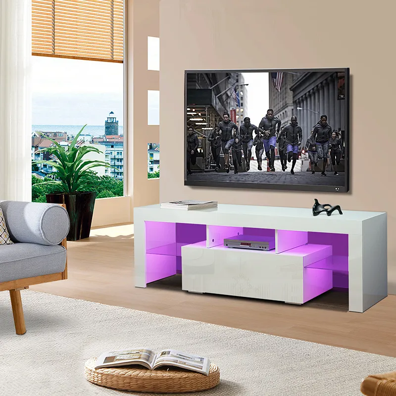 Meuble TV moderne minimaliste de luxe, combinaison de meuble TV de salon, chambre à coucher avec lumière LED