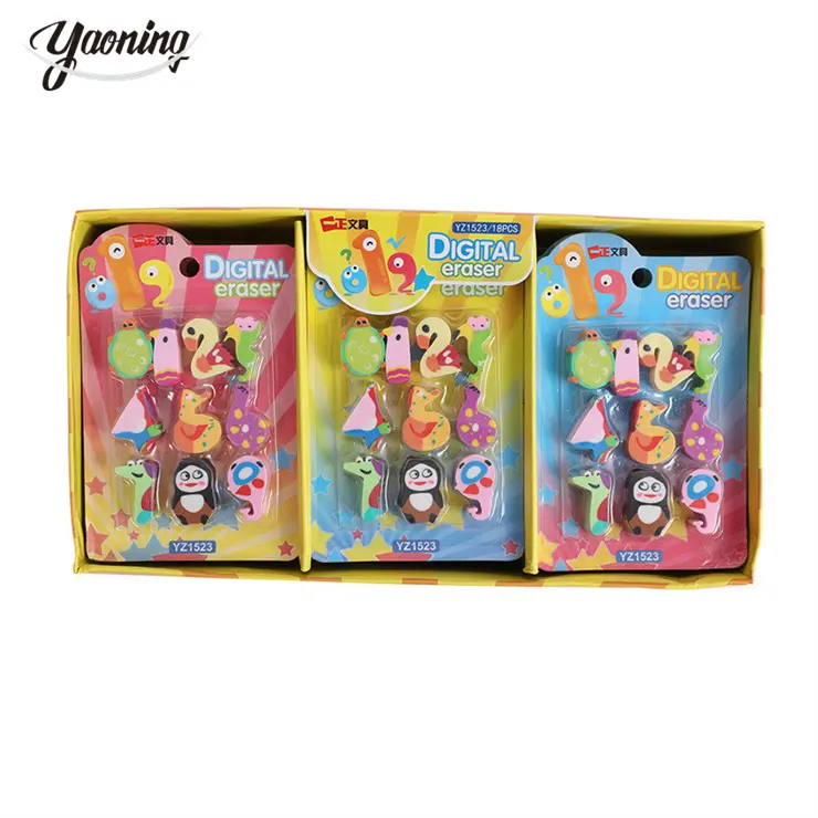 Gomme in magazzino! Materiale scolastico simpatico cartone animato gomma set cancelleria con gli organizzatori, colorato mini animale a forma di gomma stile giapponese gomme