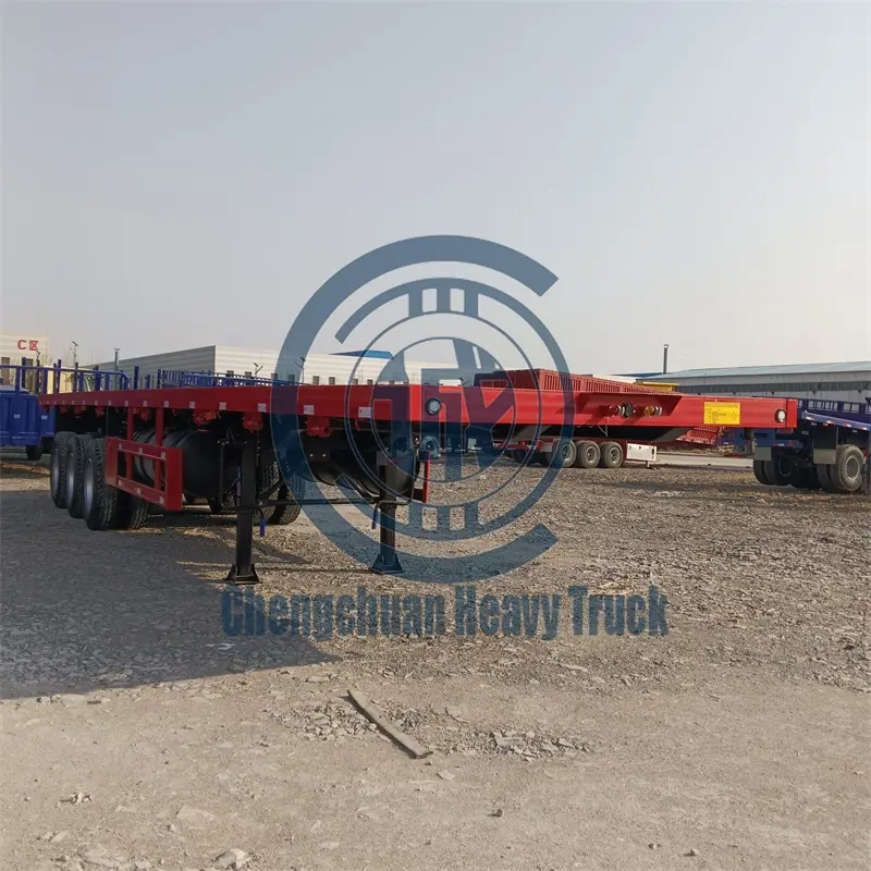 Good Quality 40-50 Tons Load Factory Price Container Transport 40ft 3 Axle Flatbed Trailer