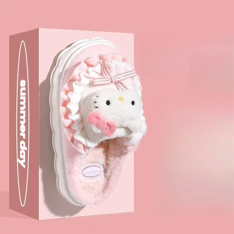 Bien vendido Kawaii dibujos animados y Anime Kuromi algodón zapatillas felpa hogar pareja Zapatillas Zapatos interior regalo de Navidad