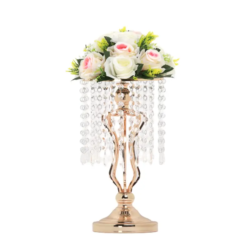 Soporte alto de flores de cristal dorado y plateado, arreglos florales de seda, soporte de flores de Metal, jarrón, centros de mesa de boda, decoraciones