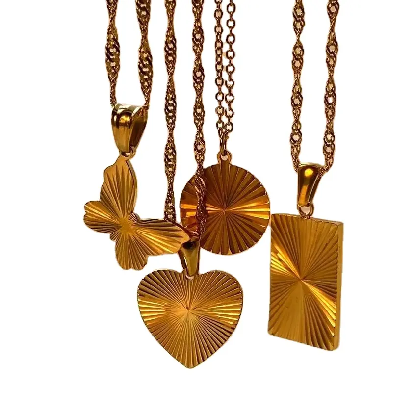 Individuelles Sonnenstrahlsignal Anhänger-Halsband für Damen vergoldetes Edelstahlherz Schmetterling Sonnenlicht-Scheibe Münze