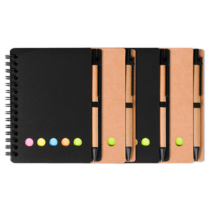 Cuaderno en espiral con Logo personalizado, Bloc de notas con cubierta de papel Kraft, notas adhesivas y bolígrafo ecológico