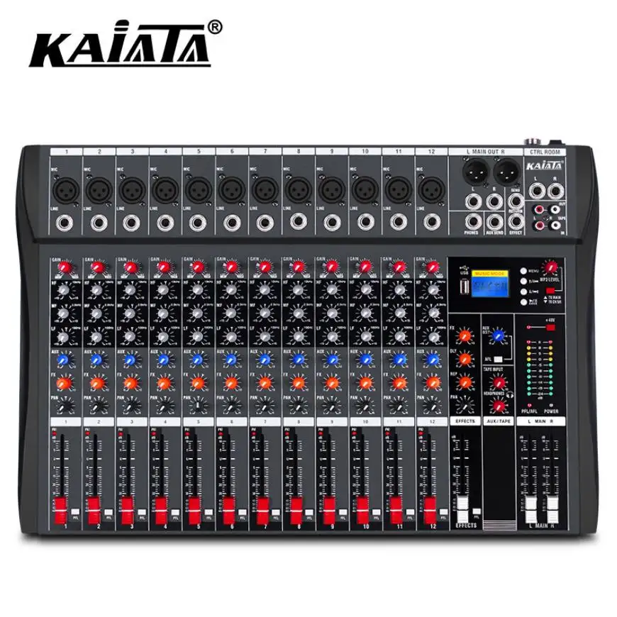 KAIKA CT12-3 mélangeur audio 12 canaux 6 modes de musique console de mixage USB amplificateur ordinateur lecture effet de puissance fantôme