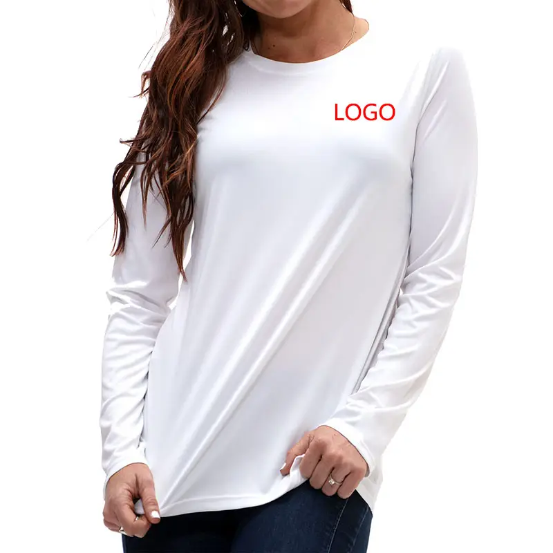 Dtf ısı transferi özel t shirt baskı logo ile boş tişört düz tshirt toptan kadınlar uzun kollu tişörtler yüceltmek için
