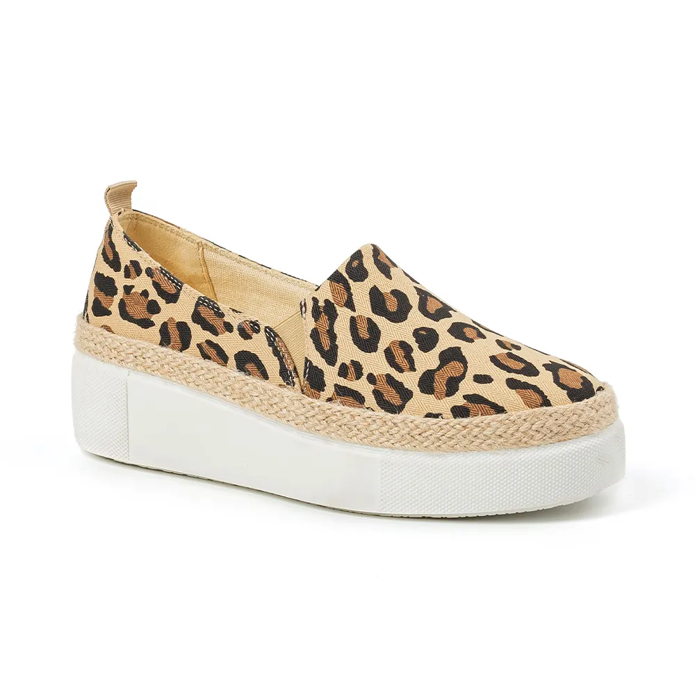 Stampa personalizzata leopard women fashion platform canvas trendy walking casual slip on shoes