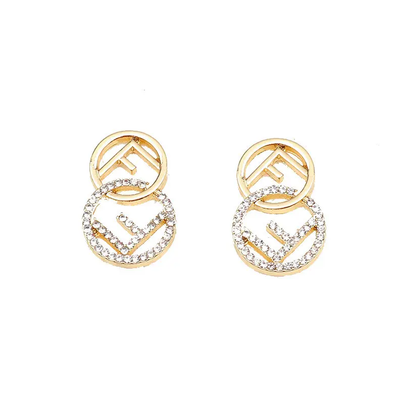 Gioielli di moda F lettera argento placcato oro diamanti intarsiati orecchini lunghi per le ragazze