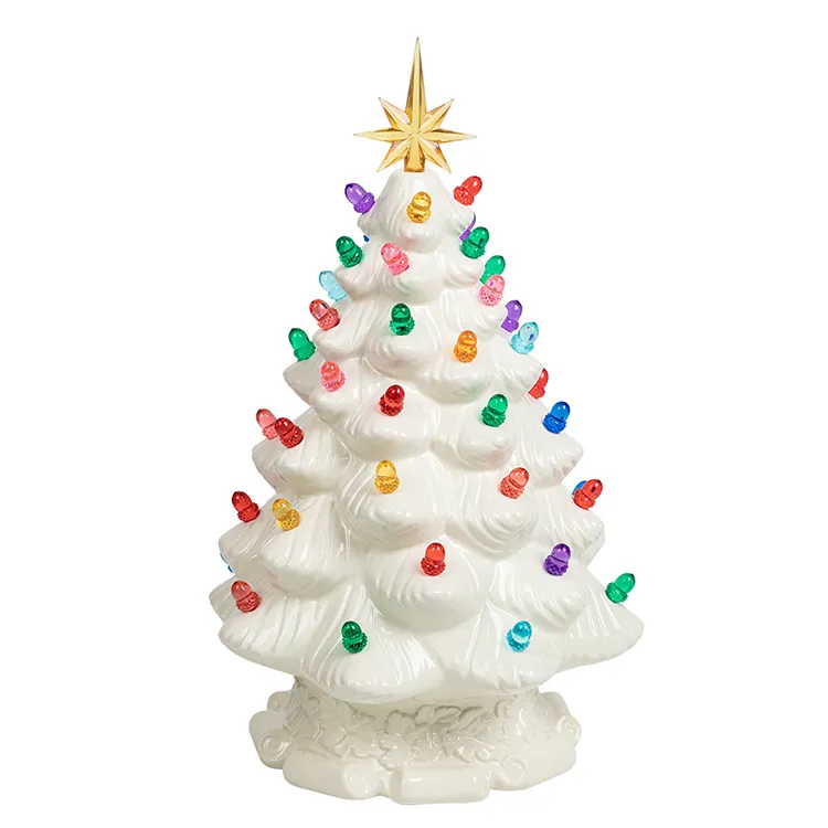 Co-arts Pohon Natal Keramik Putih Gaya Nordic dengan Lampu Dekorasi Atas Bintang Pohon Natal Lampada Arbol De Navidad