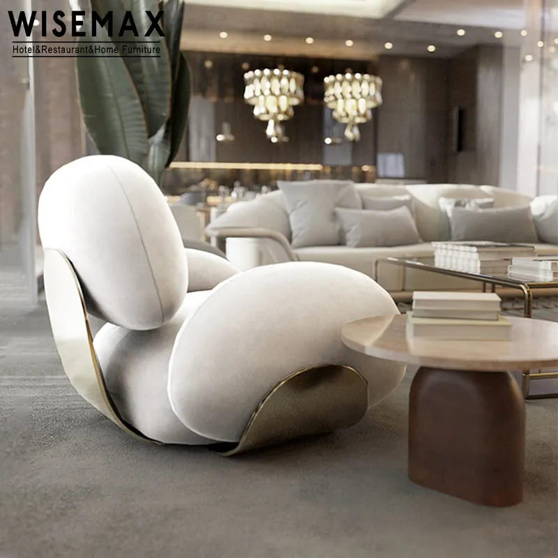 WISEMAX 가구 호화스러운 가구 현대 호텔 로비 팔 의자 거실 소파 직물 단 하나 소파 의자 지면 여가 의자